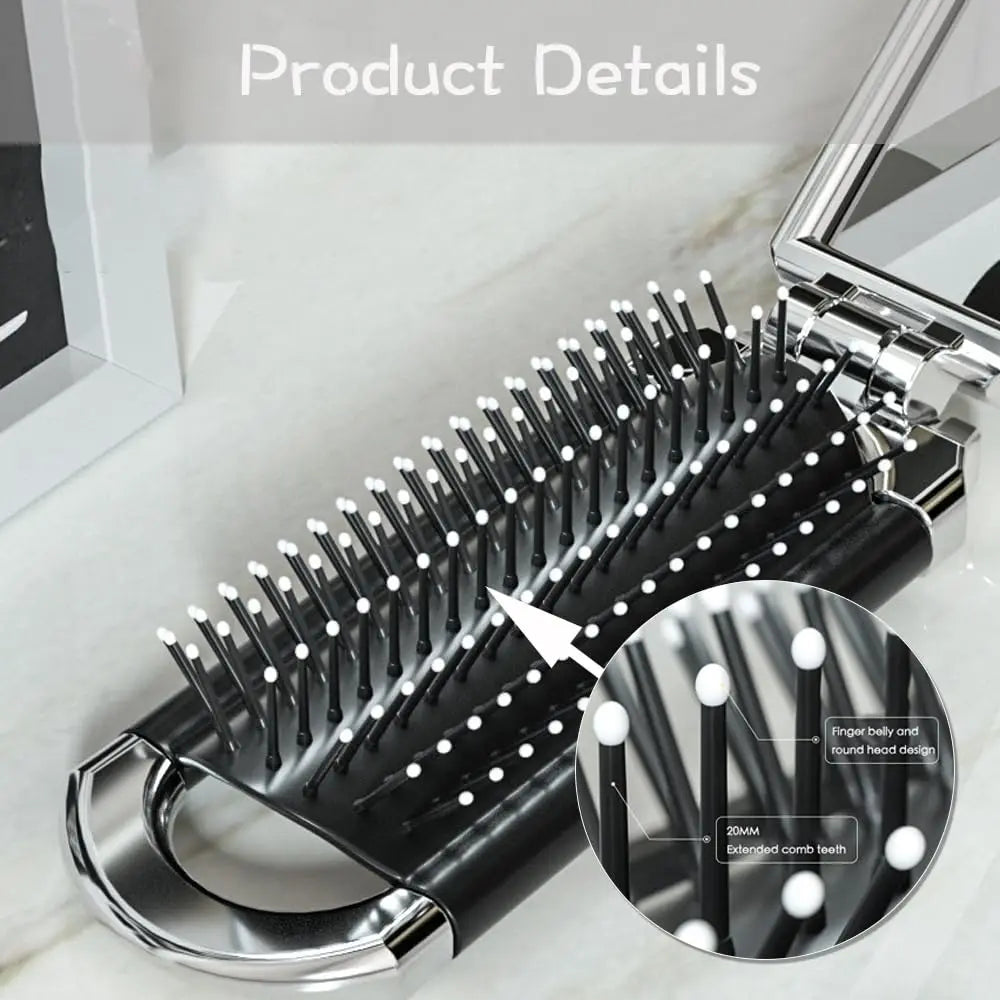 1/3/5PCS Folding Hair Brush Mirror Soft Bristle Silver Detangling Women Girls Travel Purse Gym Portable Compact Styling Oasis Select