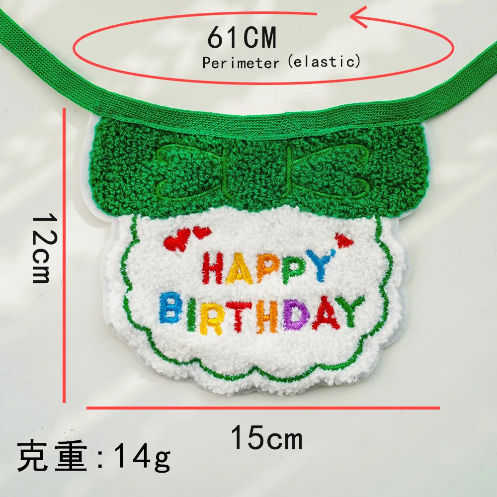 Pet Dog Cat Birthday Dress Bib Party Supplies Saliva Towel Felt Hat Oasis Select towel green