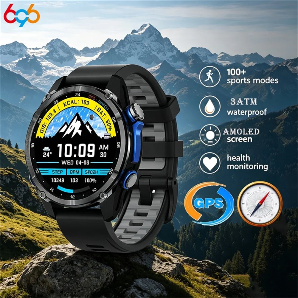 GPS Outdoor Sports Smart Watch Blue Tooth Call 3ATM Waterproof AMOLED Screen Health Watches Compass Smartwatch Information Push Oasis Select