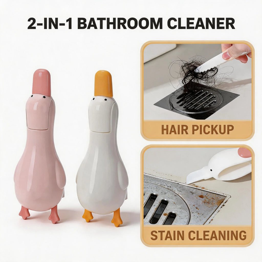Multifunctional 2‑in‑1 Cute Duck Double‑head Cleaning Clip Dust Removal Shovel Bathroom Cleaner Tool With Drainage Hole Oasis Select