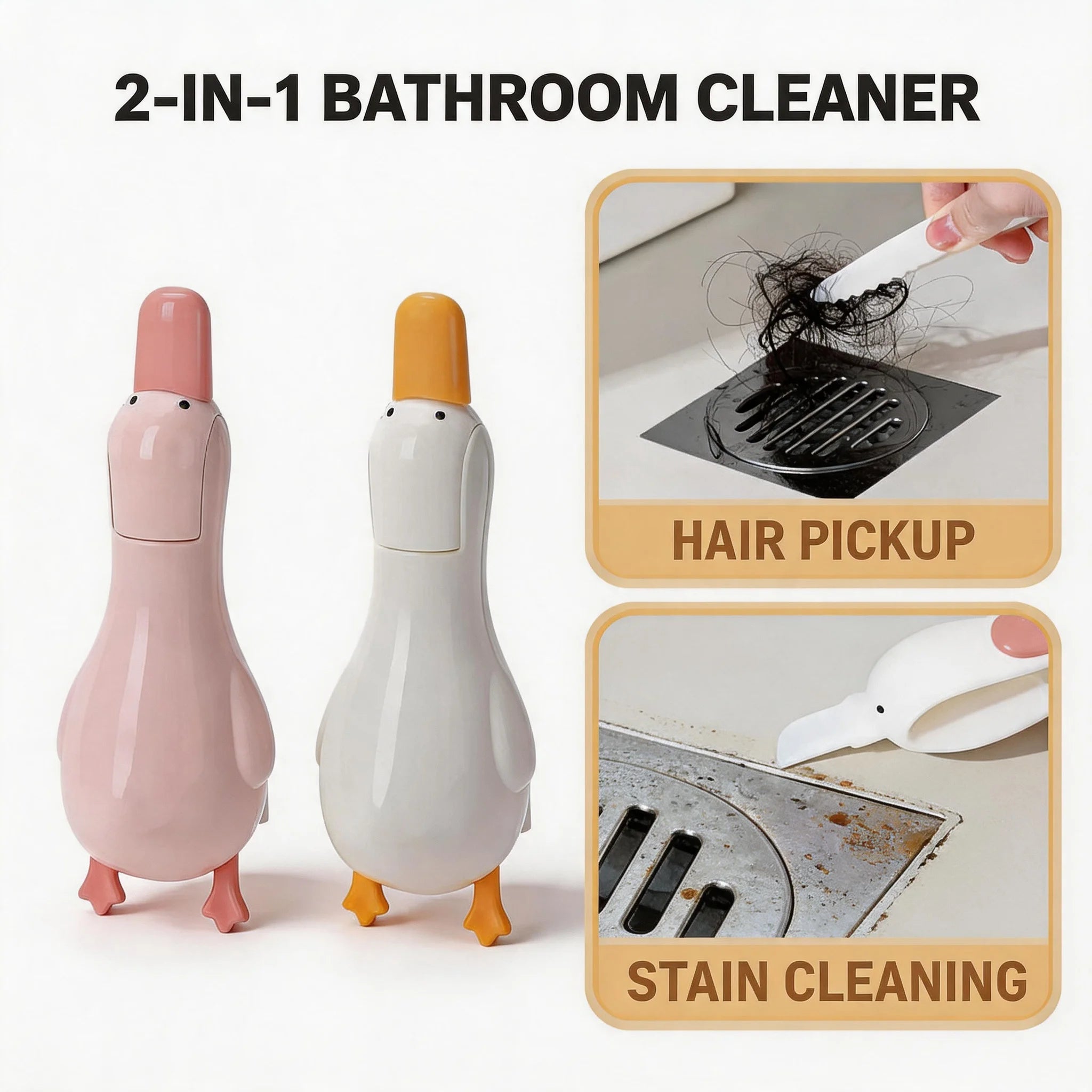 Multifunctional 2‑in‑1 Cute Duck Double‑head Cleaning Clip Dust Removal Shovel Bathroom Cleaner Tool With Drainage Hole Oasis Select