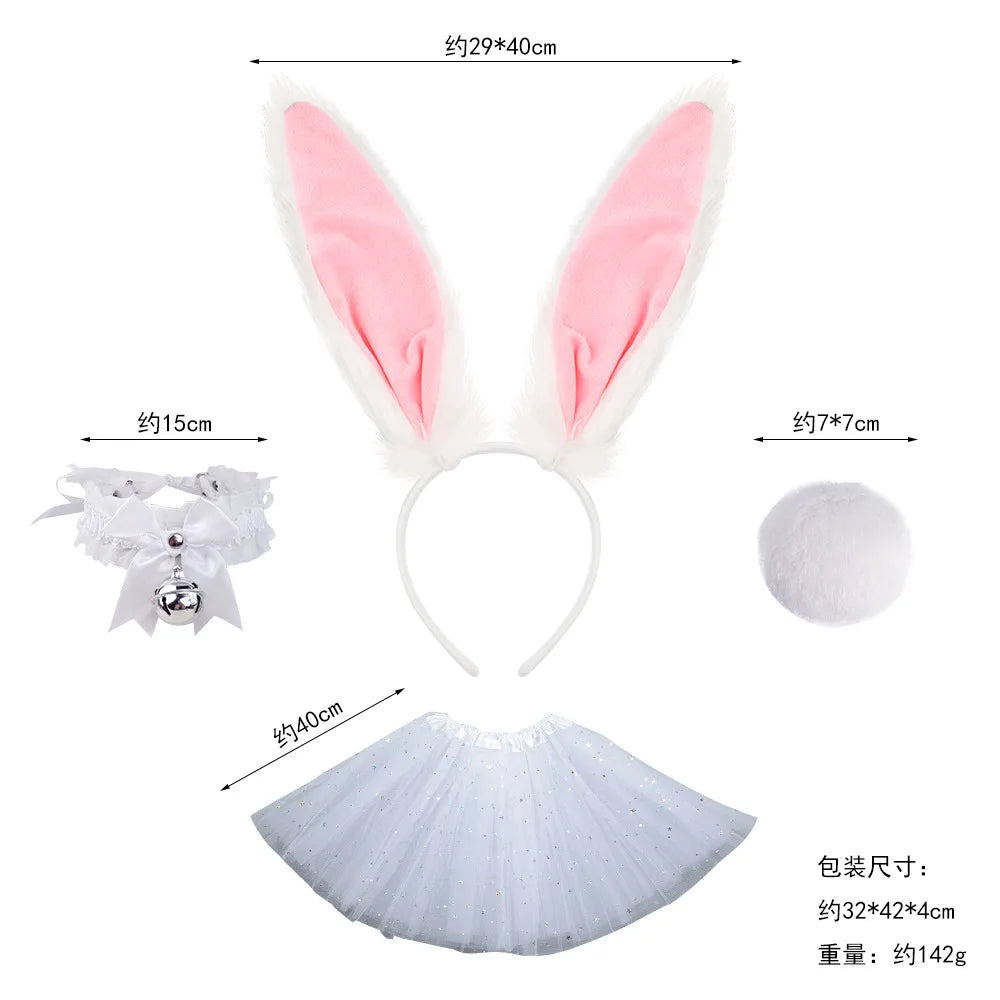 Easter Bunny Ear Headband Costume Halloween Headgear Judy Bunny Officer Dress Up Headband Hair Accessories Oasis Select 4psc set White C