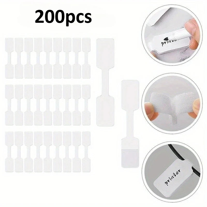100/200pcs White Self-Adhesive Cable Labels,Writable Cord Tags for Office School Organization, Easy Cable Management,Cable Label Oasis Select 200pcs