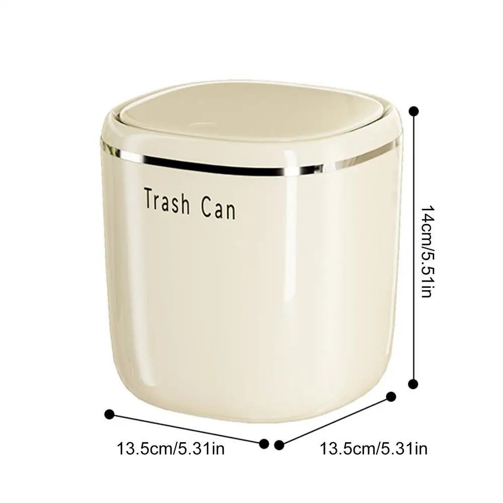 Mini Desk Trash Can with Lid – Compact 2.6L Press-Top Bin