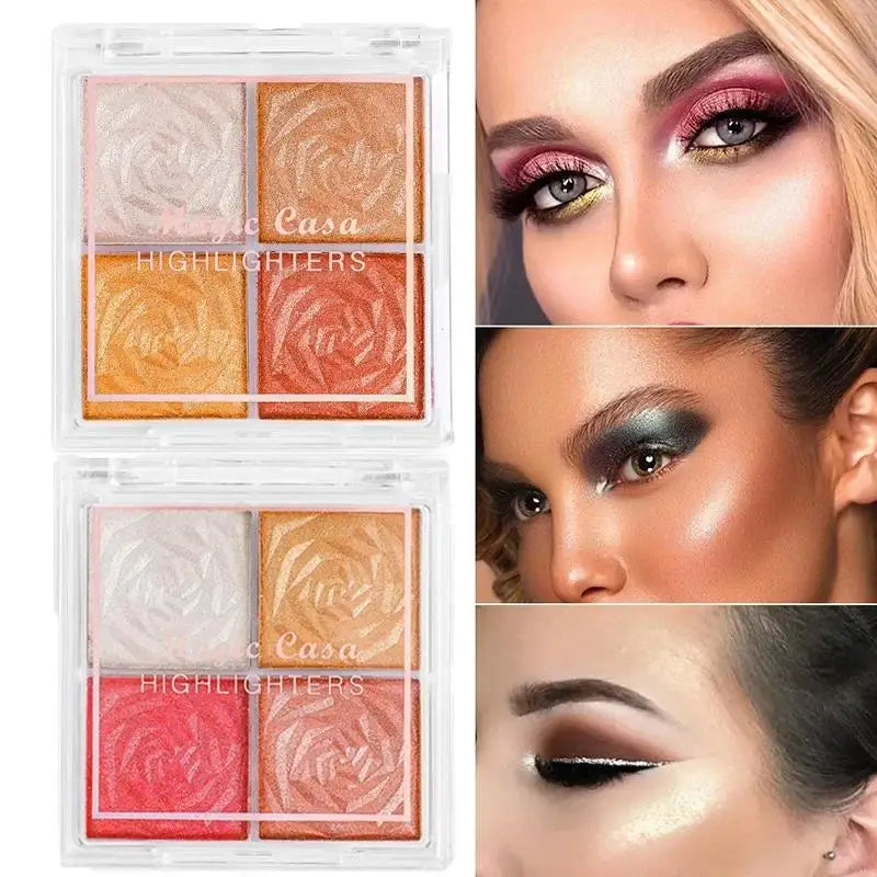 MAGIC CASA 4-Color Highlighter Palette – Shimmer Blush Glow