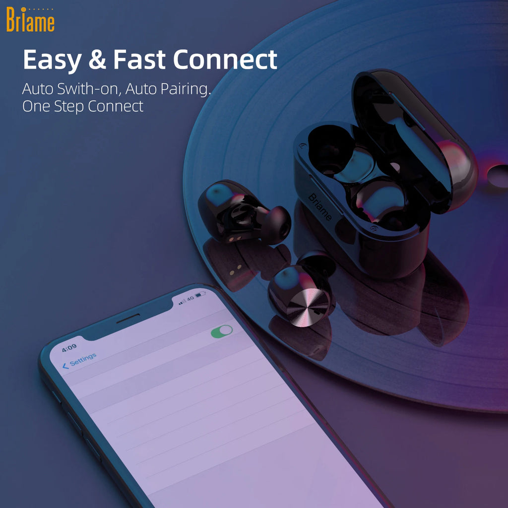 Briame True Wireless Bluetooth Earphones Headphones Sport Mini Headset HiFi Sound Low Latency Noise Reduction Earbuds with Mic Oasis Select