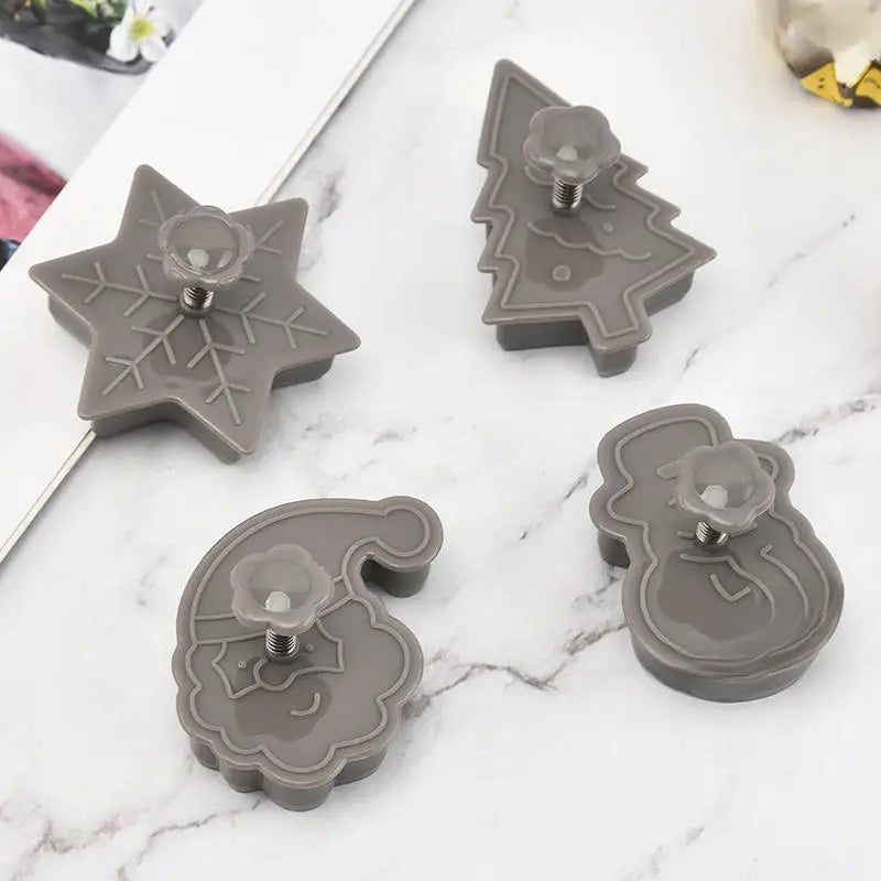 4PCS Mini Cookie Cutters, 3D Raised Cookie Stamps, Snowflake, Snowman, Candy Baking Molds, Christmas Ornament Cookie Cutter Oasis Select