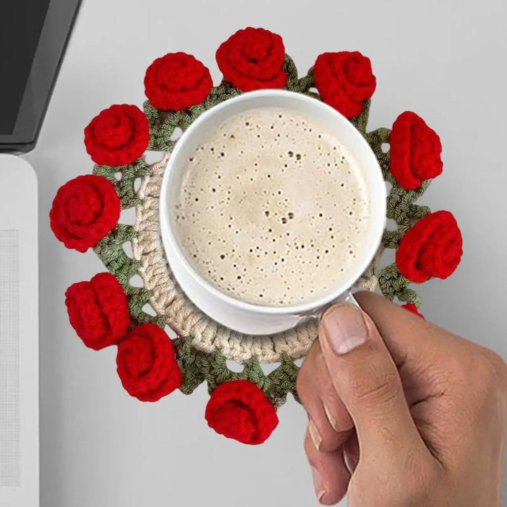 Knitting Coaster Handmade Knitting Romantic Coaster Aesthetic Soft Vintage Pad DIY Vintage Crochet Rose Bouquet Material Kit Oasis Select