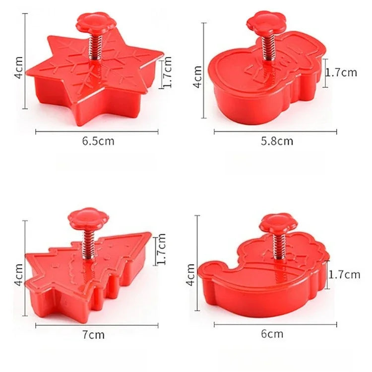 4Pcs Christmas Baking Mold Set DIY Tree Snowman Cookie Cutter Plunger for Gingerbread Fondant Cake Decorating Pastry Tools Oasis Select Red suit