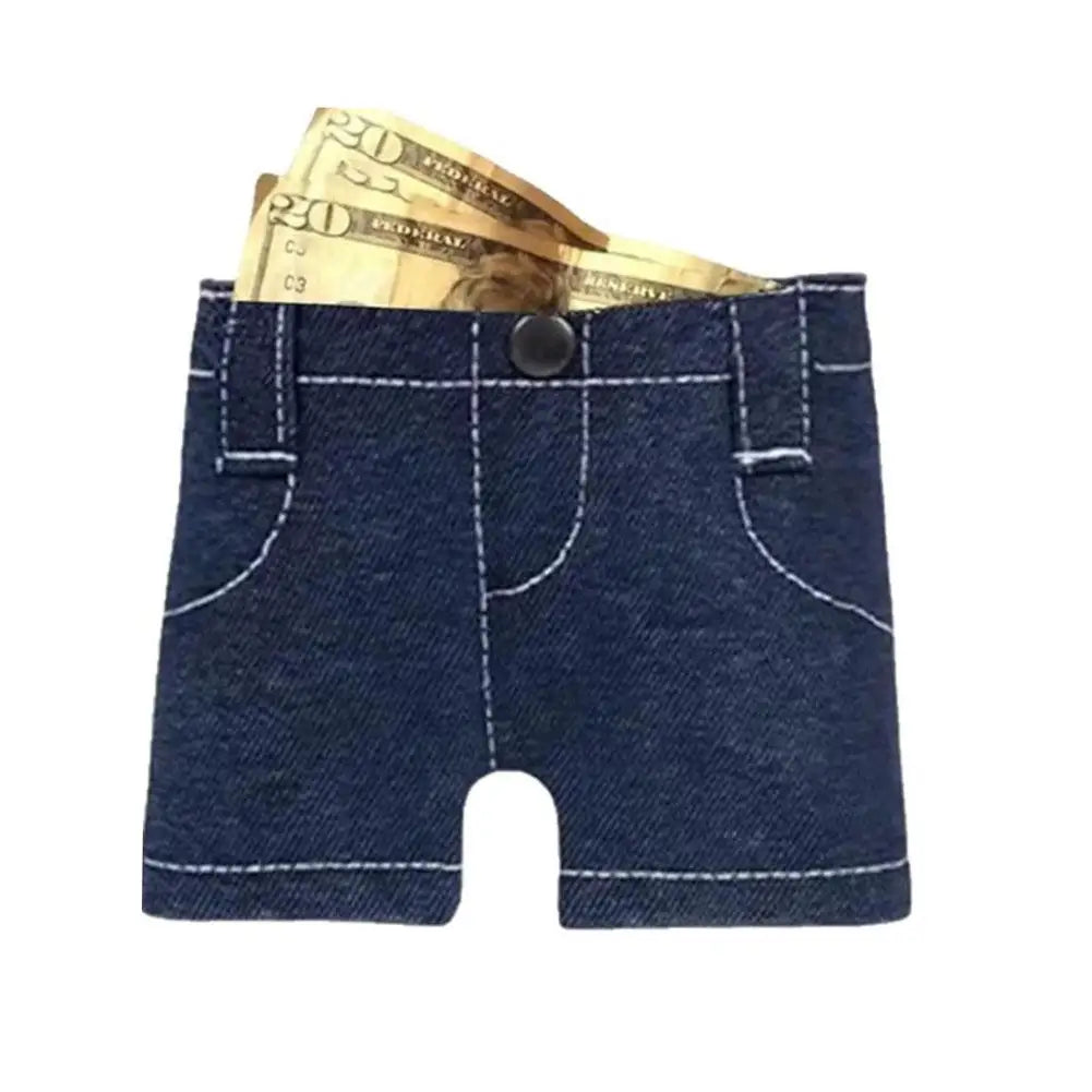 Mini Jeans Shaped Wallet Retro Denim Pants Style Foldable Coin Purse Card Holder Portable Small Cool Multi-functional Purse Oasis Select Denim Blue
