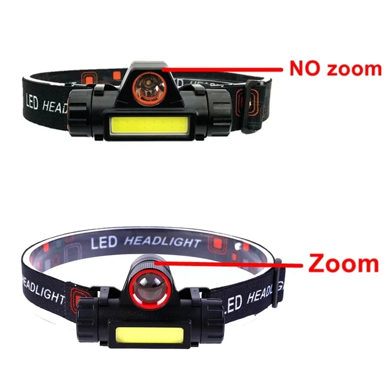 Rechargeable LED Headlamp – XPE COB Dual Light, Waterproof