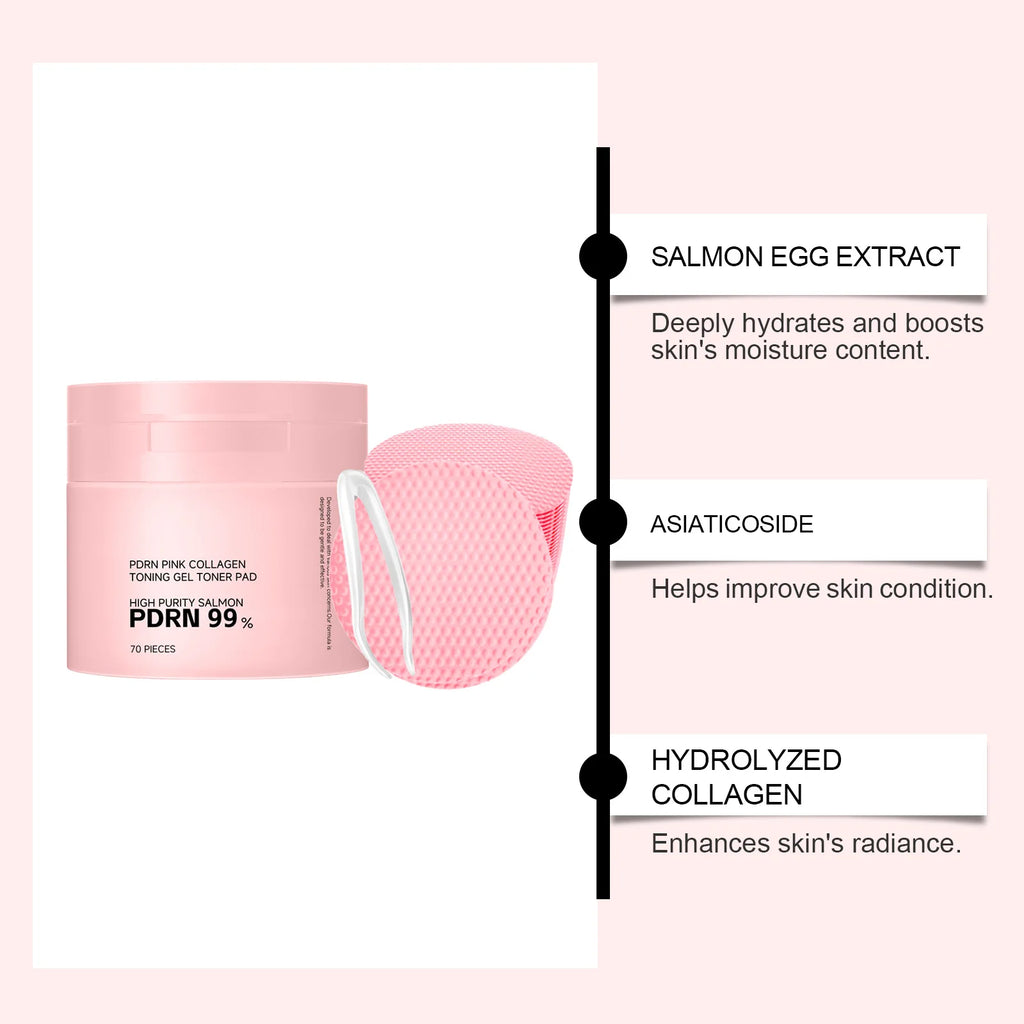 PDRN Pink Collagen Toning Gel Toner Pad Hydrating Shrink Pores Brightening Improve Skin Elasticity Smoothing Firming Cotton Pads Oasis Select