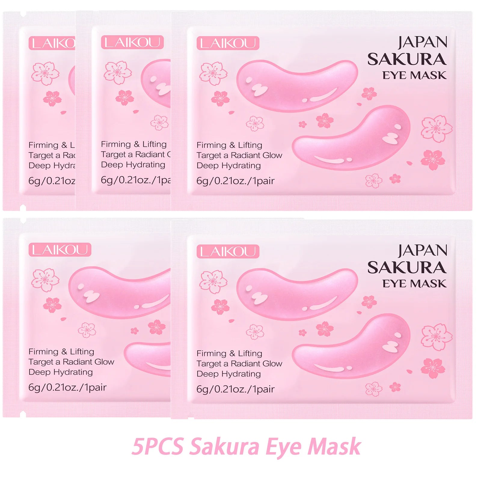 Sakura or Milk or 24K Gold Eye Mask Eye Patches Firming Moisturizing Nourishing Relieves Dark Circles Puffiness under Eyes Oasis Select 5PCS Sakura Msak