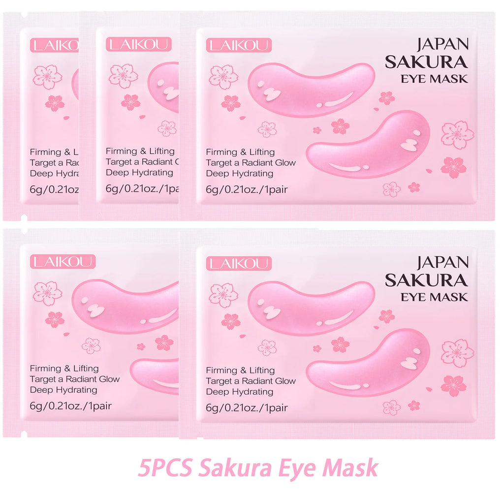 Sakura or Milk or 24K Gold Eye Mask Eye Patches Firming Moisturizing Nourishing Relieves Dark Circles Puffiness under Eyes Oasis Select 5PCS Sakura Msak