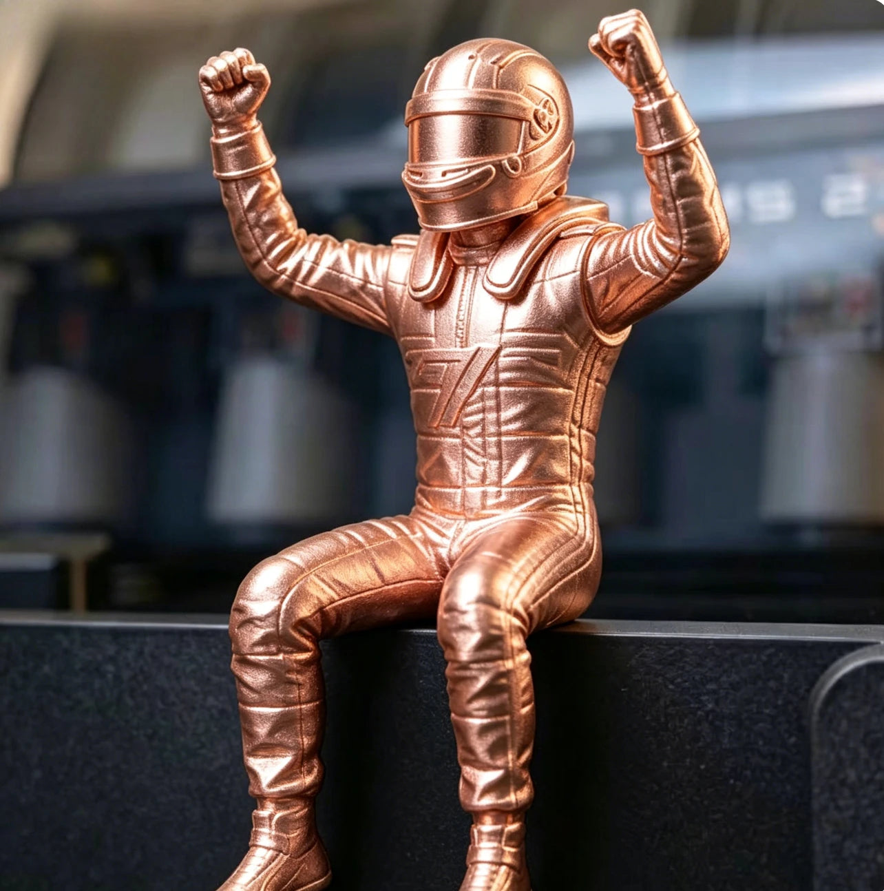 Cool Racing Driver Statue with Victory Pose Creative Desktop Craft Ornament Decor for Monitor Edge Shelf Home and Office Oasis Select 1pc Bronze