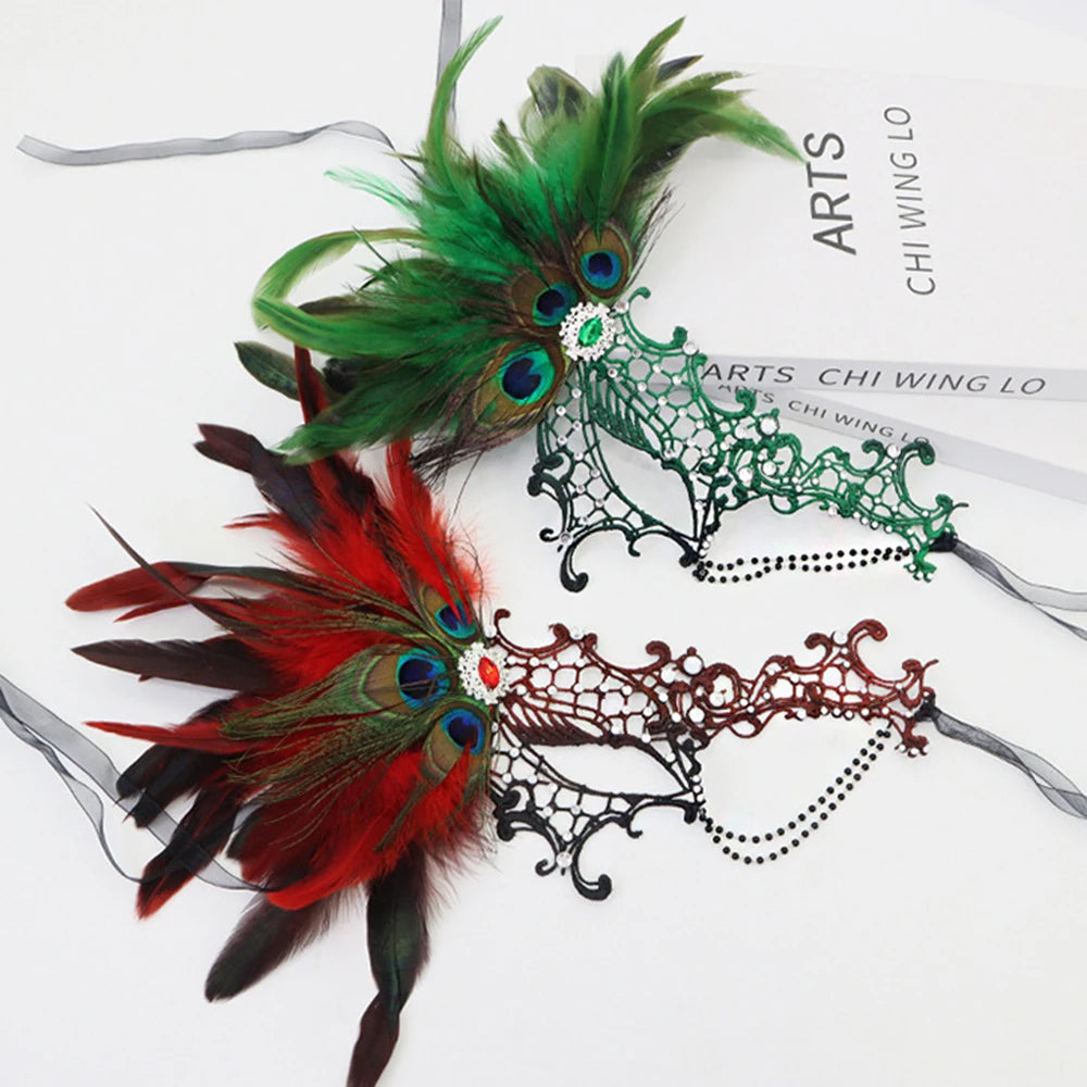Feathers Design Half-Face Lace Mask Seductive Style Masquerade Feather Mask Fancy Prom Cosplay Masquerade Mask Oasis Select