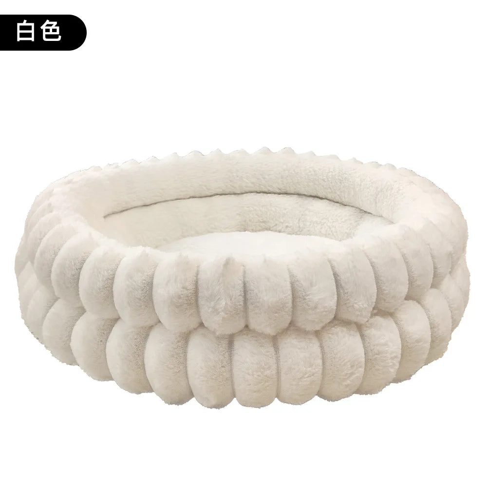 Pet Nest Straight Rabbit Fur Double-Layer Round Cat and Dog Nest Mat Winter Warm Universal Dog Mattress Oasis Select White 60cm