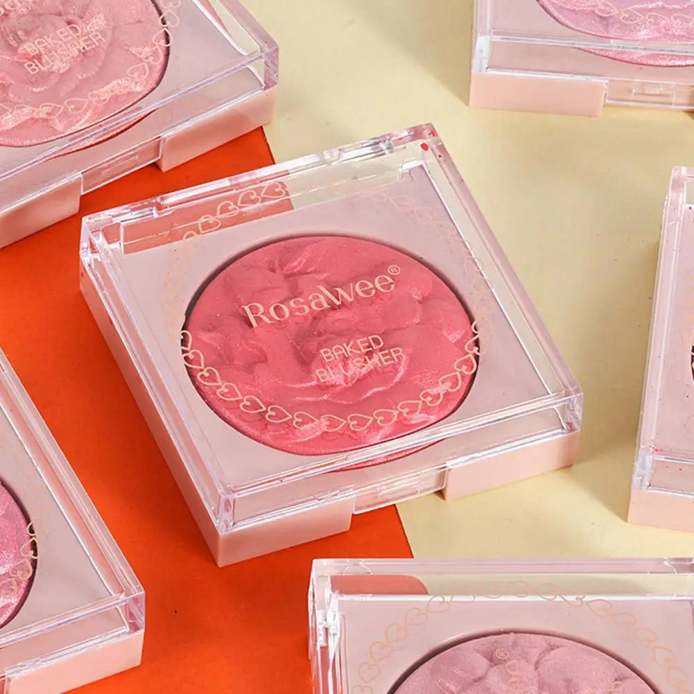 Embossed Blush Highlighter Palette Pearlescent Shimmer Blusher Baked Powder High Gloss Peach Facial Cheek Brightening Rouge Oasis Select