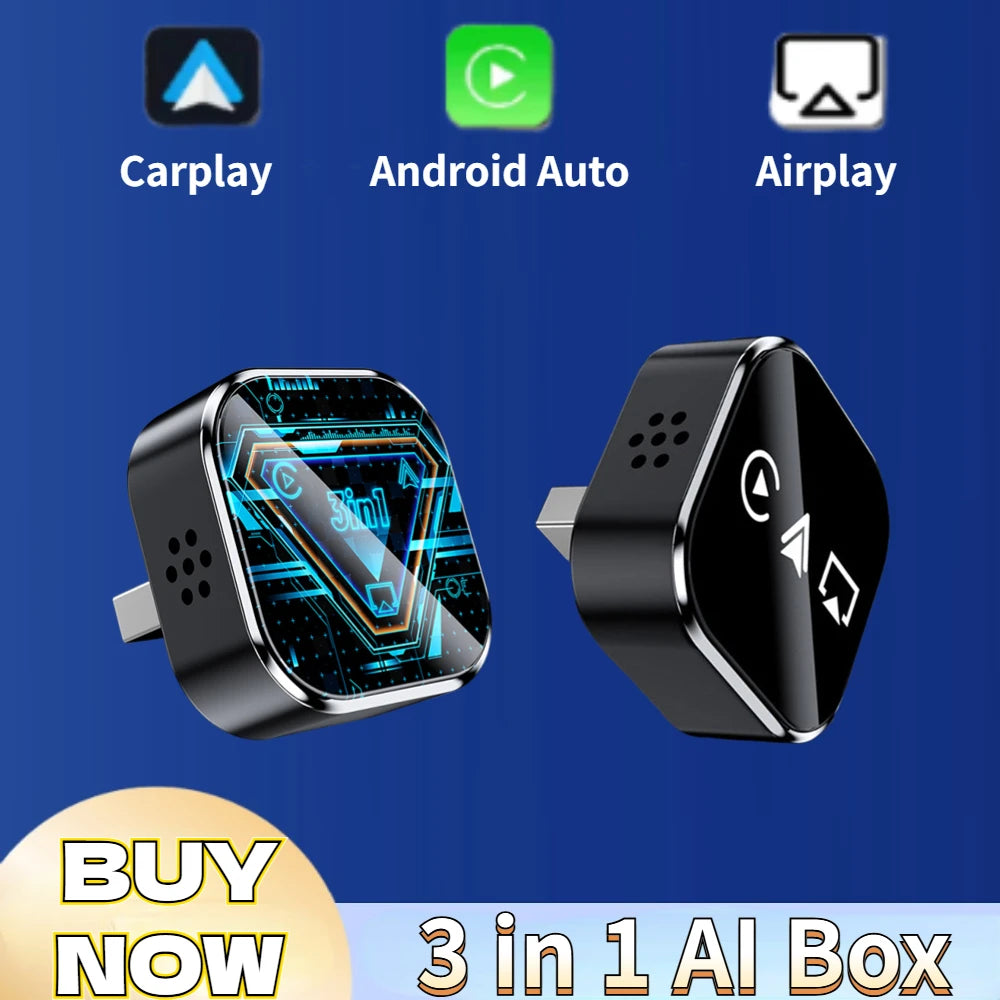 Wireless CarPlay Android Auto AirPlay Adapter – 3-in-1 AI Car Box Wireless Car Adapter Oasis Select