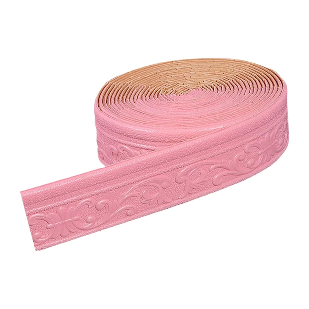 10m 3D Self-Adhesive Wall Trim Skirting Border | Waterproof Wall Border Trim Oasis Select Pink