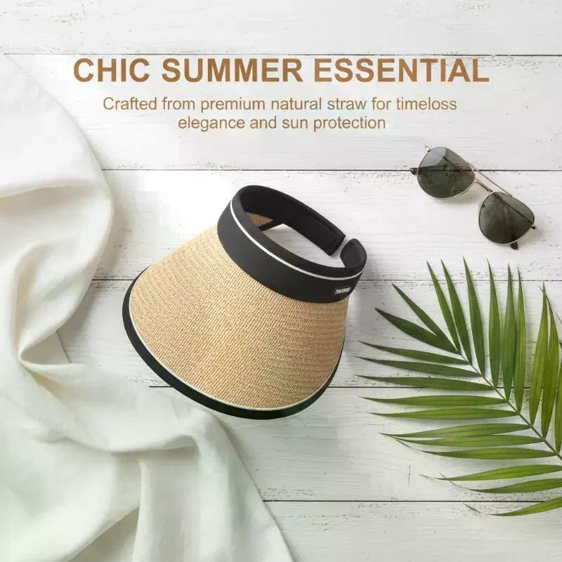 Foldable Empty Top Straw Sun Visor Hat Women Girls UV Protection Casual Beach Sunshade Outdoor Cap Oasis Select