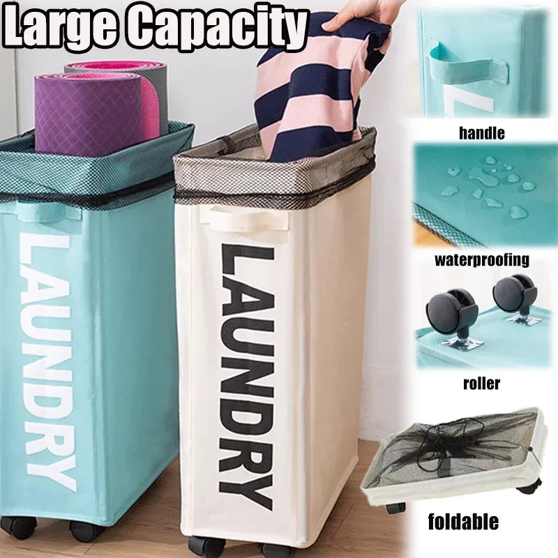Foldable Laundry Basket Dirty Clothes Basket Clothes Storage Box Yoga Storage Sundries Box with Wheels Bathroom Accessories Oasis Select