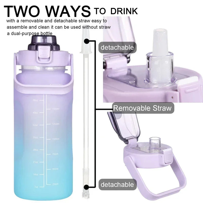 2 Liter Large Capacity Sports Water Bottle Leak Proof Colorful Plastic Cup Drinking Outdoor Travel Portable Gym Fitness Jugs Oasis Select