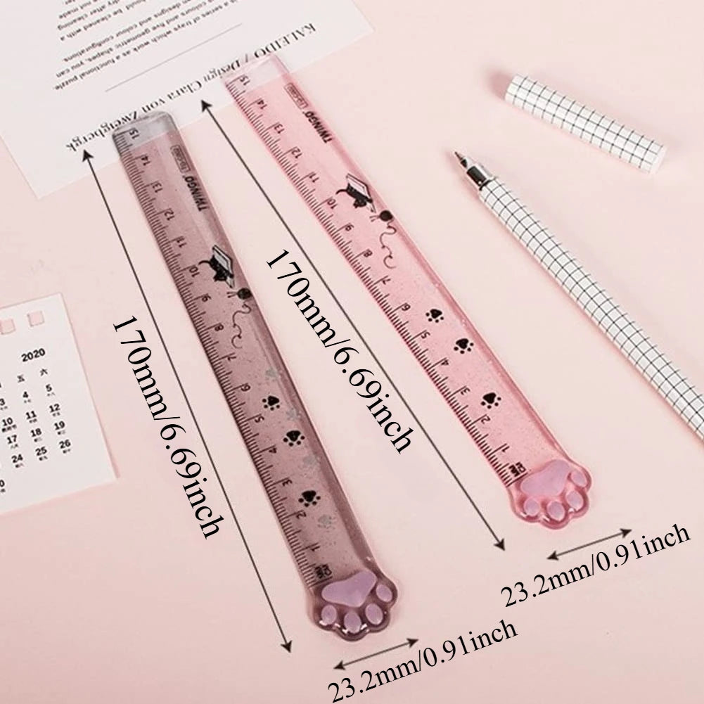 15CM Cute Cat Claw Ruler Adorable Cartoon Plastic Straight Edge Kawaii Measuring Tool for Art Craft School Office Stationery Oasis Select