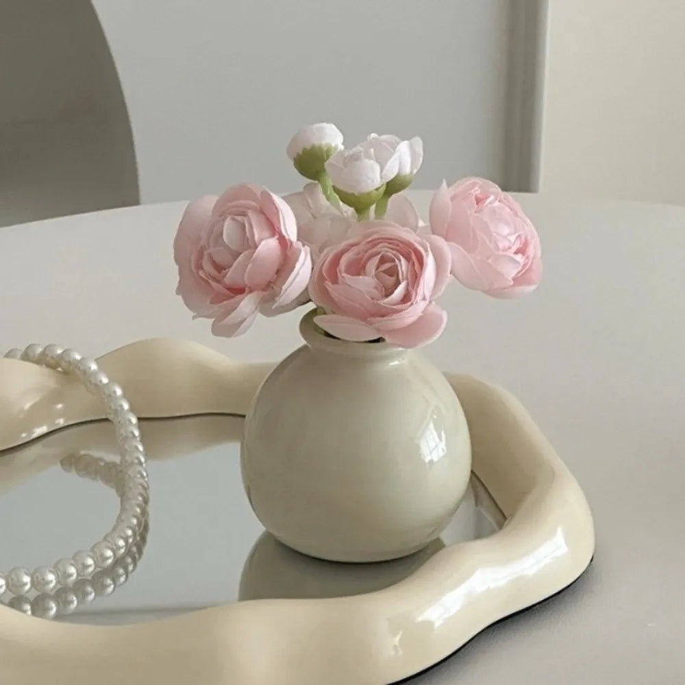 Minimalist Ceramic Vase & Artificial Rose Set | Home Decor