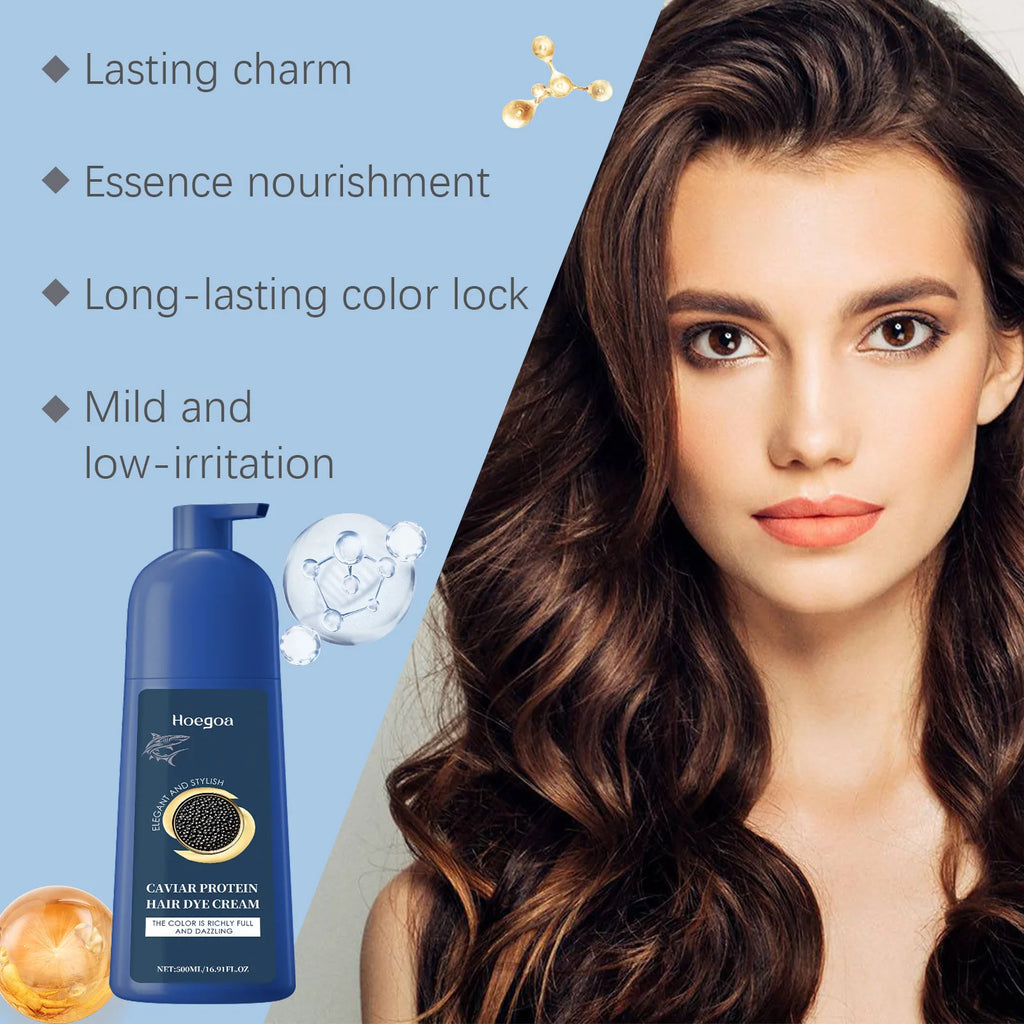 Caviar Protein Plant Hair Dye Shampoo Long Lasting Black Brown Repair Gray Hair Nourishing Permanent Hair Coloring Product 500ml Oasis Select