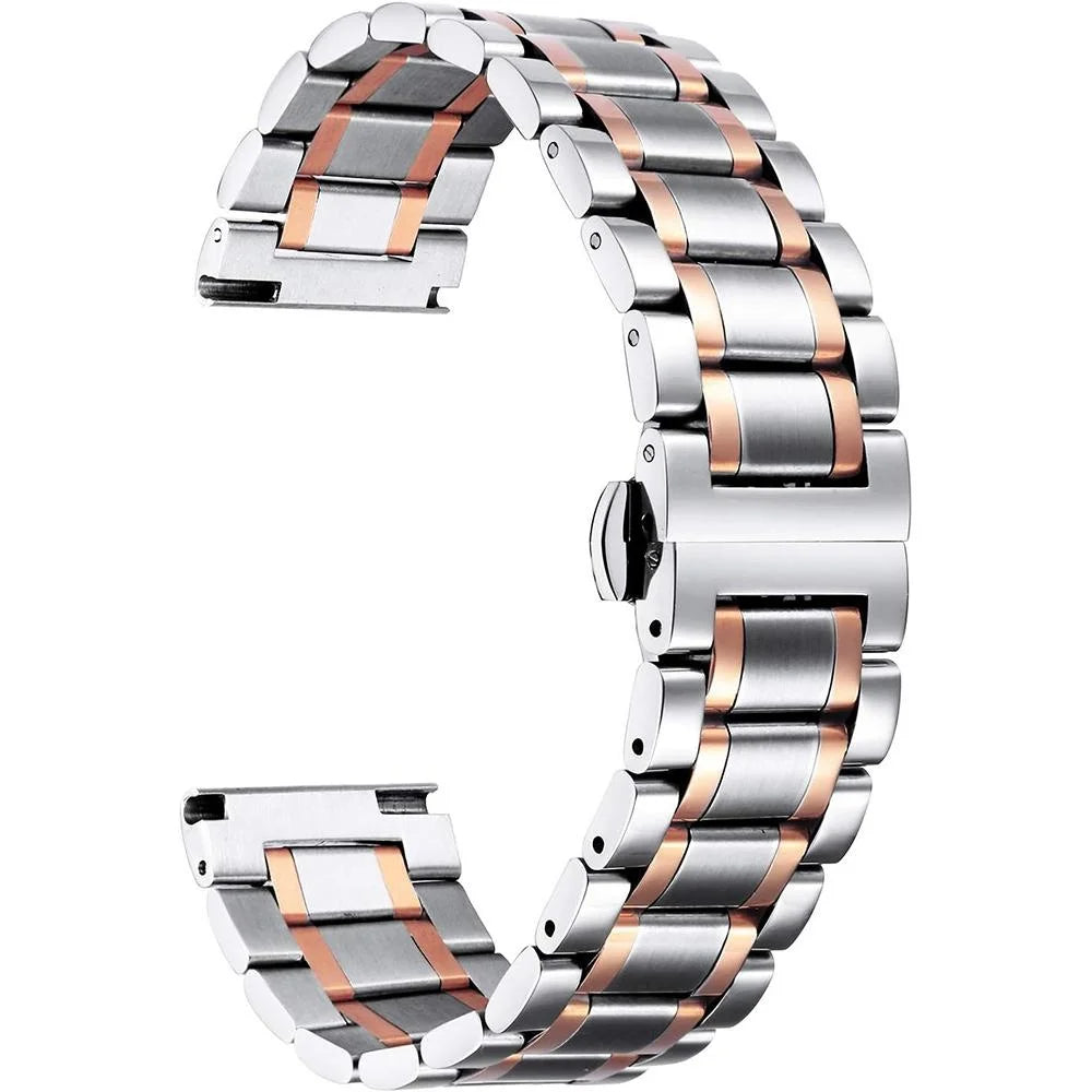 New Stainless Steel Five Bead Watch Strap 18mm 20mm 22mm Double Press Butterfly Buckle Straps Universal Watchband For Huawei GT4 Oasis Select 5ROW-SRGM 18mm
