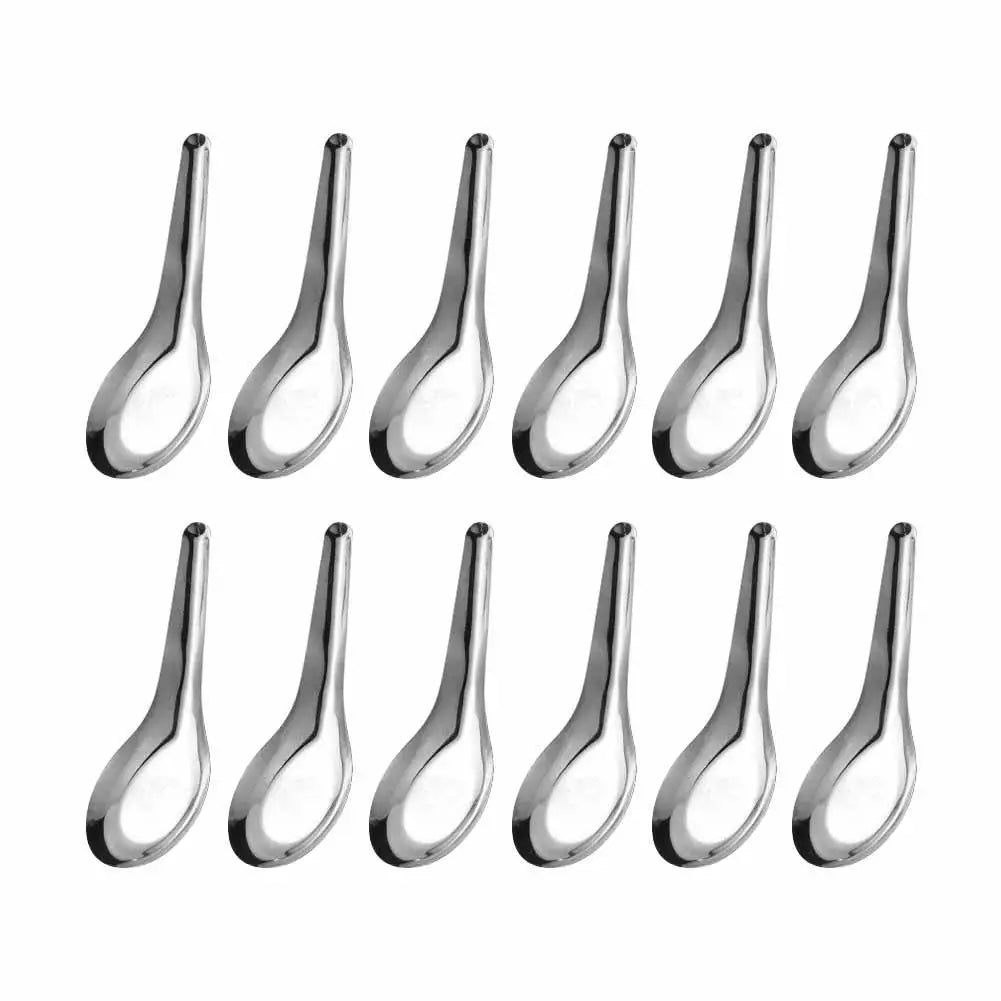 12pcs Steel Spoon Tableware Soup Rice Tableware Chinese Deepened Spoon Flat Mirror Large Polished Capacity Spoon Oasis Select 12pcs