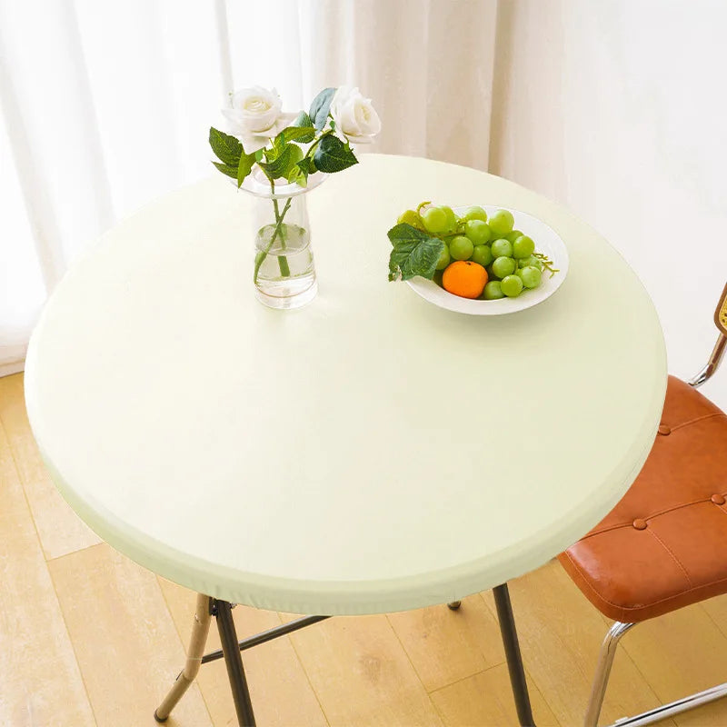 Elastic Round Table Cover Waterproof and Oil Resistant All Inclusive Desktop Cover Household Outdoor No Wash Elastic Band Oasis Select 60cm Creamy-white