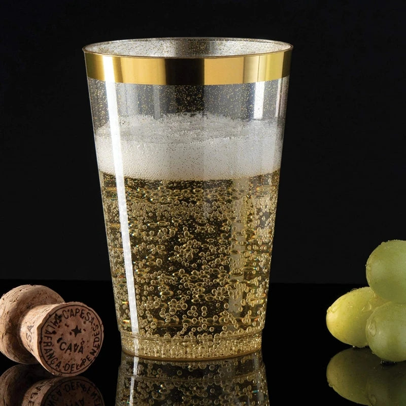 50pcs 10oz Golden Rim Cups, Durable Hard Plastic Water Glasses Suitable for Weddings and Parties, Party Dinnerware Drink Ware Oasis Select
