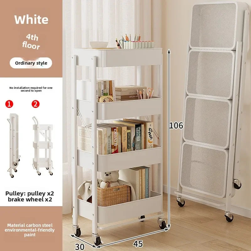 Multi-functional trolley rack household folding multi-layer carbon steel storage rack Oasis Select White B