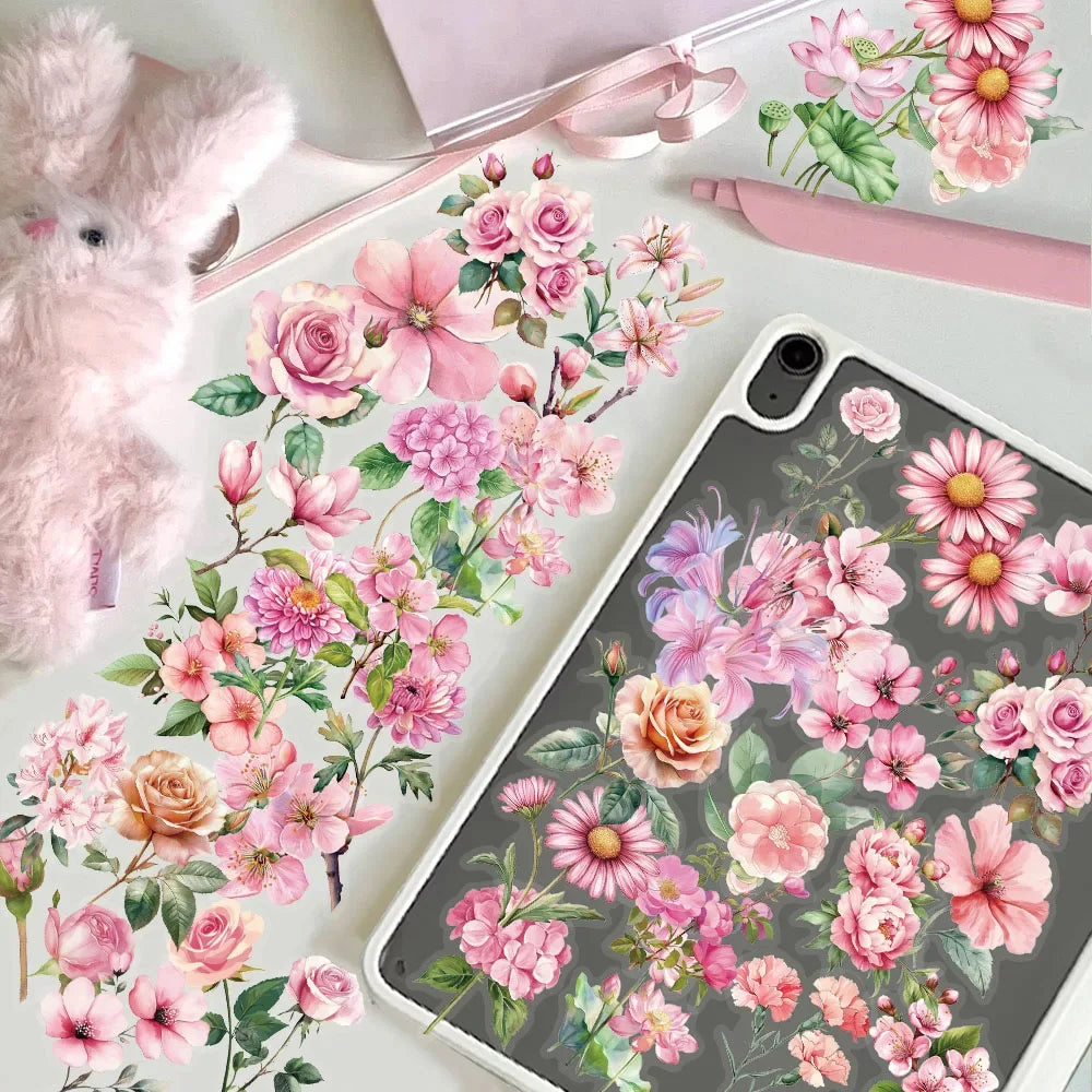 40Pcs/Bag Aesthetic Flower Stickers Pack Fresh Plant Hand Account DIY Material Decorative Stationery Stickers for Party Favors Oasis Select