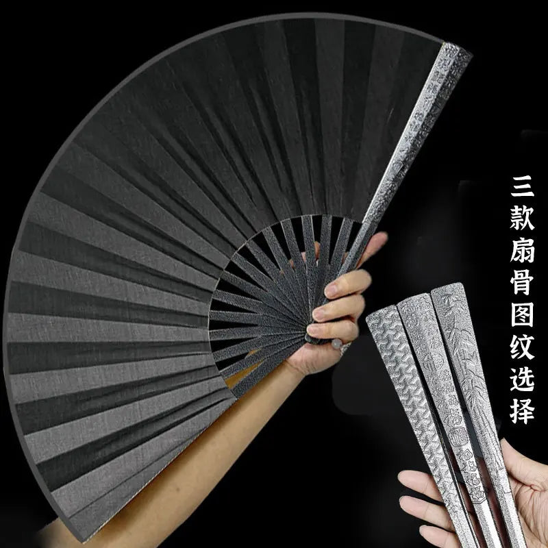 Metal Kung Fu Folding Fan Silk Cloth Fan Surface Tungsten Steel Alloy Self-defense Kung Fu Fan Oasis Select 4 Steel grain
