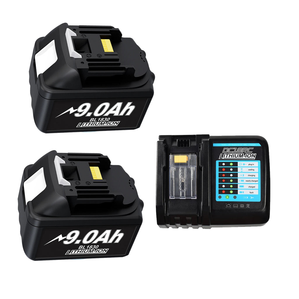 Battery 18V For Makita BL1860 BL1850B BL1850 BL1840 BL1830 Screwdriver Battery Charger 18V Replacement Power Tool Batteries lxt Oasis Select 2pcs 9Ah 3A Charger