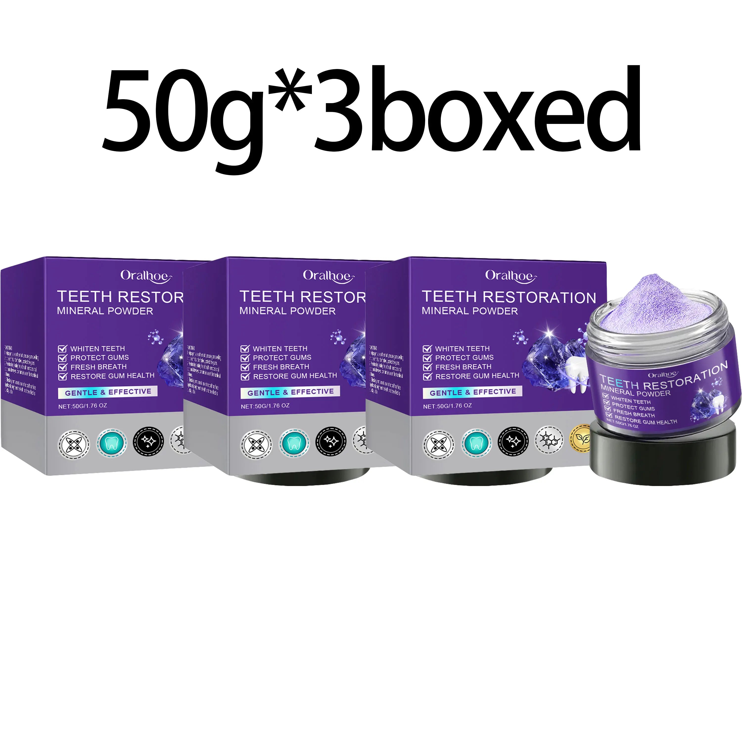 Teeth Whitening Restoration Mineral Powder Teeth Remove Stain Oral Clean Fresh Breath Improve Smell Purple Bleaching Toothpaste Oasis Select 50g x 3boxed
