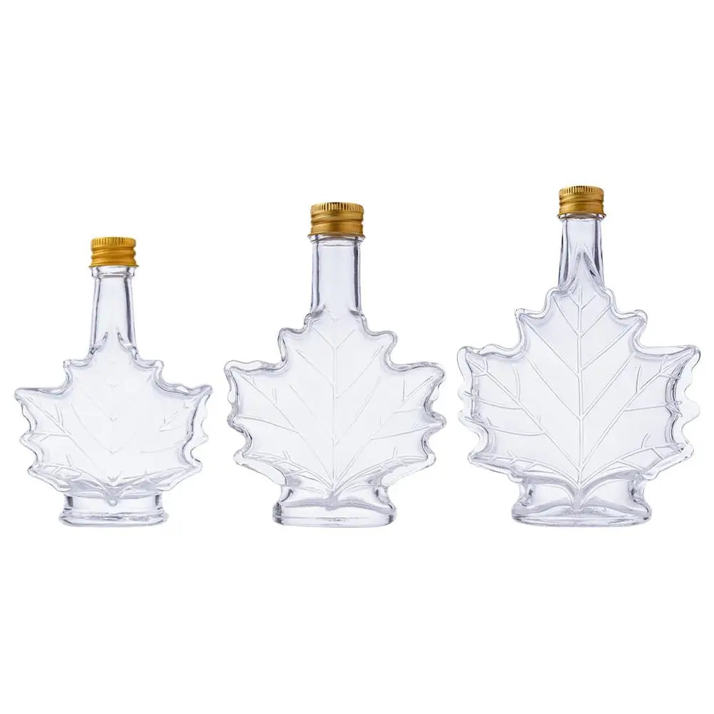 1pcs 50ml 100ml 250ml Mini Maple Leaf Shape Whisky Alcohol Canning Small Wine Syrup Glass Bottles With Cover For Liquor Scotch Oasis Select