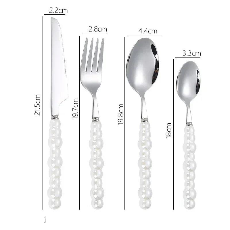 4Pcs/Set Luxury Ceramic Pearl Handle Cutlery Set Knife Fork Spoon Creative Cute Soup Spoon Western Food Steak Knife Spoon Fork Oasis Select Pearl-white-4pcs