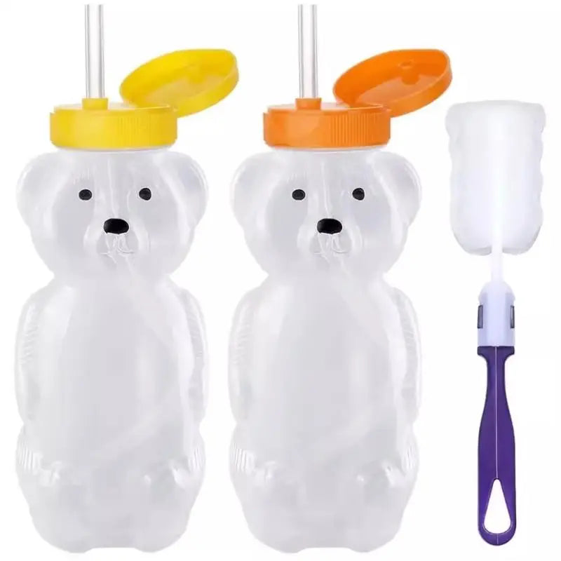 Cartoon Honey Bear Straw Cup with Flexible Straws Leak-Proof Squeezable Cup Cute Squeezable Leak Resistant Cup For Babies Oasis Select