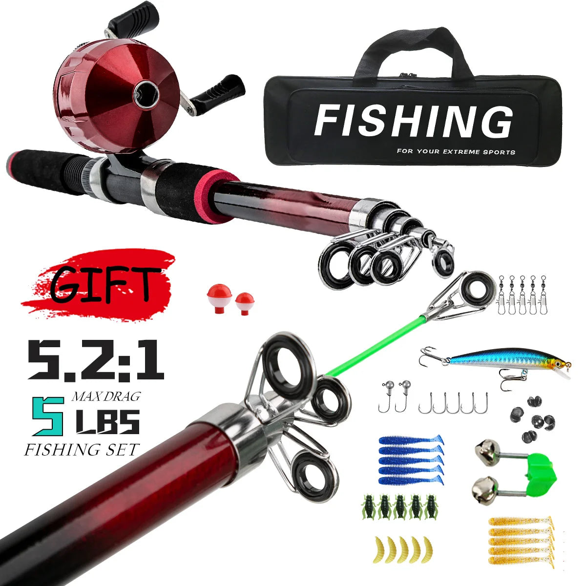 Beginner's Fishing Rod Set 1.8m lure rod, soft and hard bait, fishing hook line, complete set of fishing gear Oasis Select 3