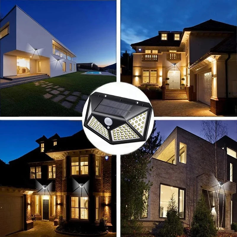 1/2/4/6/10PCS 100 LED Solar Wall Lamp 4 Sides Luminous With Motion Sensor Outdoor Garden Courtyard Waterproof Wall Light Oasis Select