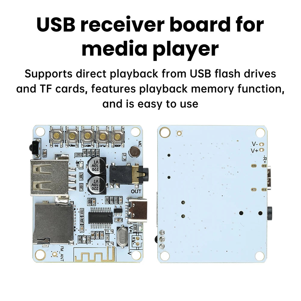 Bluetooth 5.4 Audio Receiver Board with USB/TF Playback Lossless Decoding AAC MP3 WAV FLAC APE for Car AUX DIY Power Supply Oasis Select