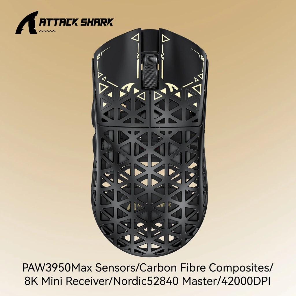 Attack Shark R5 Ultra Gaming Mouse 42g Carbon Fiber, 42000DPI, 8K Wireless, PAW3950MAX Sensor, Nordic52840, OMRON 100M Switches Oasis Select R5 Ultra Black