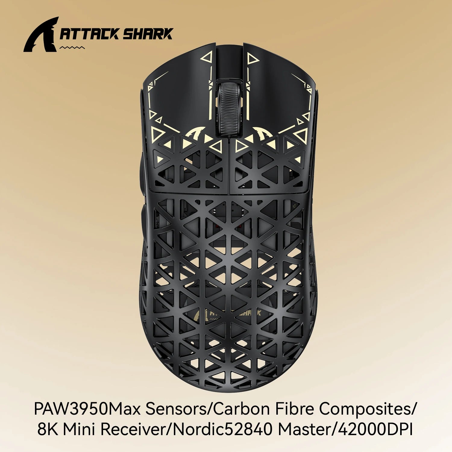 Attack Shark R5 Ultra Gaming Mouse 42g Carbon Fiber, 42000DPI, 8K Wireless, PAW3950MAX Sensor, Nordic52840, OMRON 100M Switches Oasis Select R5 Ultra Black