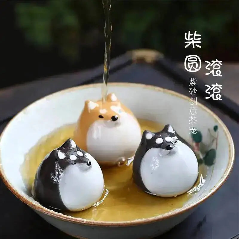 Purple Clay Tea Pet Shiba Inu Figurine Handmade Dog Egg Tea Plaything Akita Inu Clay Tea Table Tea Pet Oasis Select