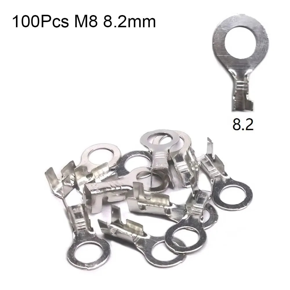 100Pcs New M3/M4/M5/M6/M8 DJ431 Terminal Block Brass Ring Eyes Ring Lugs Tinning Non-insulated Assortment Kit Oasis Select 100Pcs M8 8.2mm