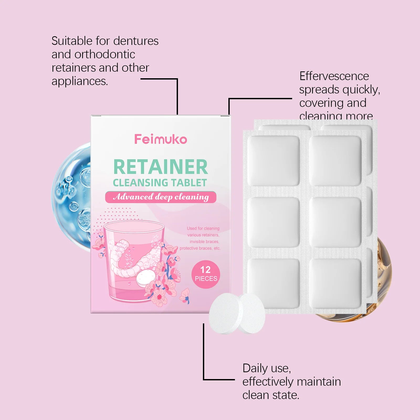 Denture Cleaning Effervescent Tablets-Deeply Clean Impurities in Denture Crevices, Keep Them Fresh,Clean and Comfortable to Wear Oasis Select